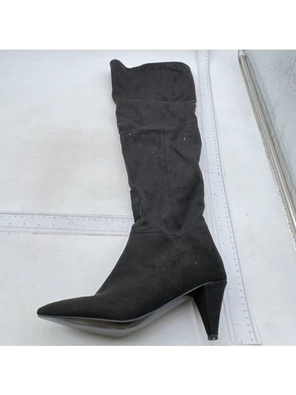 Womens Knee High Boots Wide Calf Kitten Heel Pointed Toe Suede Long Boots
